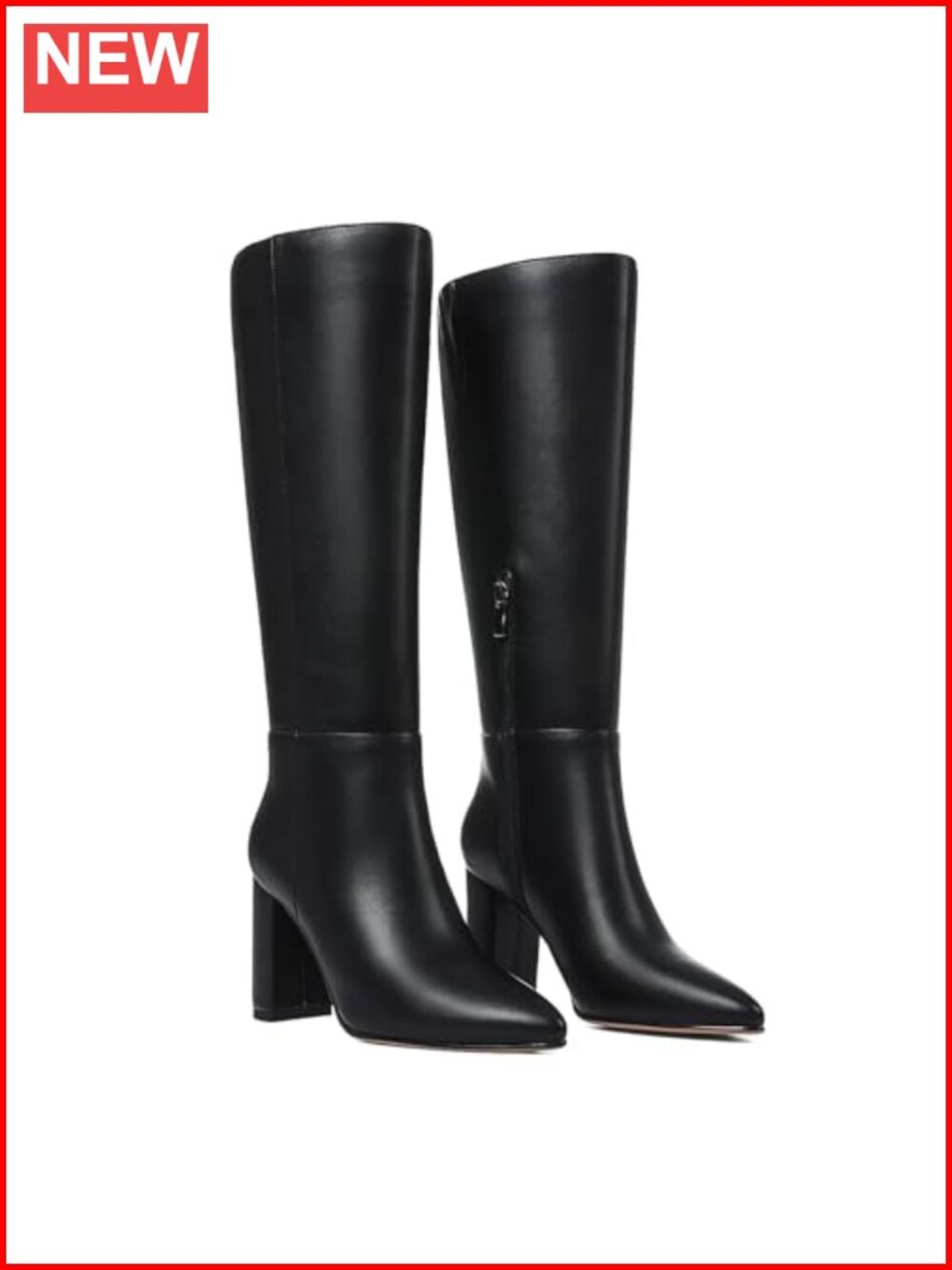 Knee High Boots Women Pointed Toe Chunky Heel Side Zip PU Party